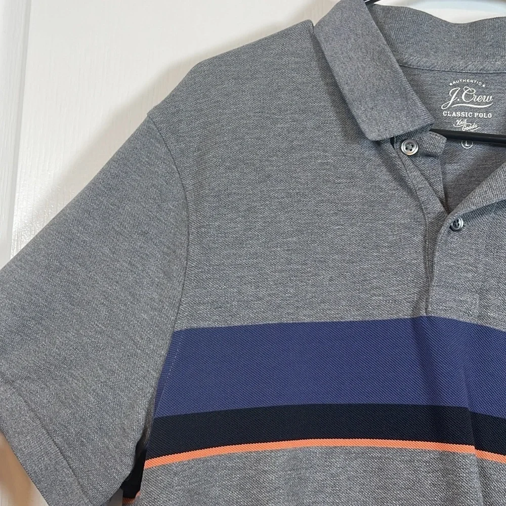 J Crew Gray Stripe Classic Polo Knit Goods Pullover Shirt Size Large EUC #6771